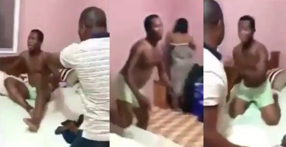 Ghanaian Man catches his wife ‘fornicating’ with another man in a hotel -Watch
